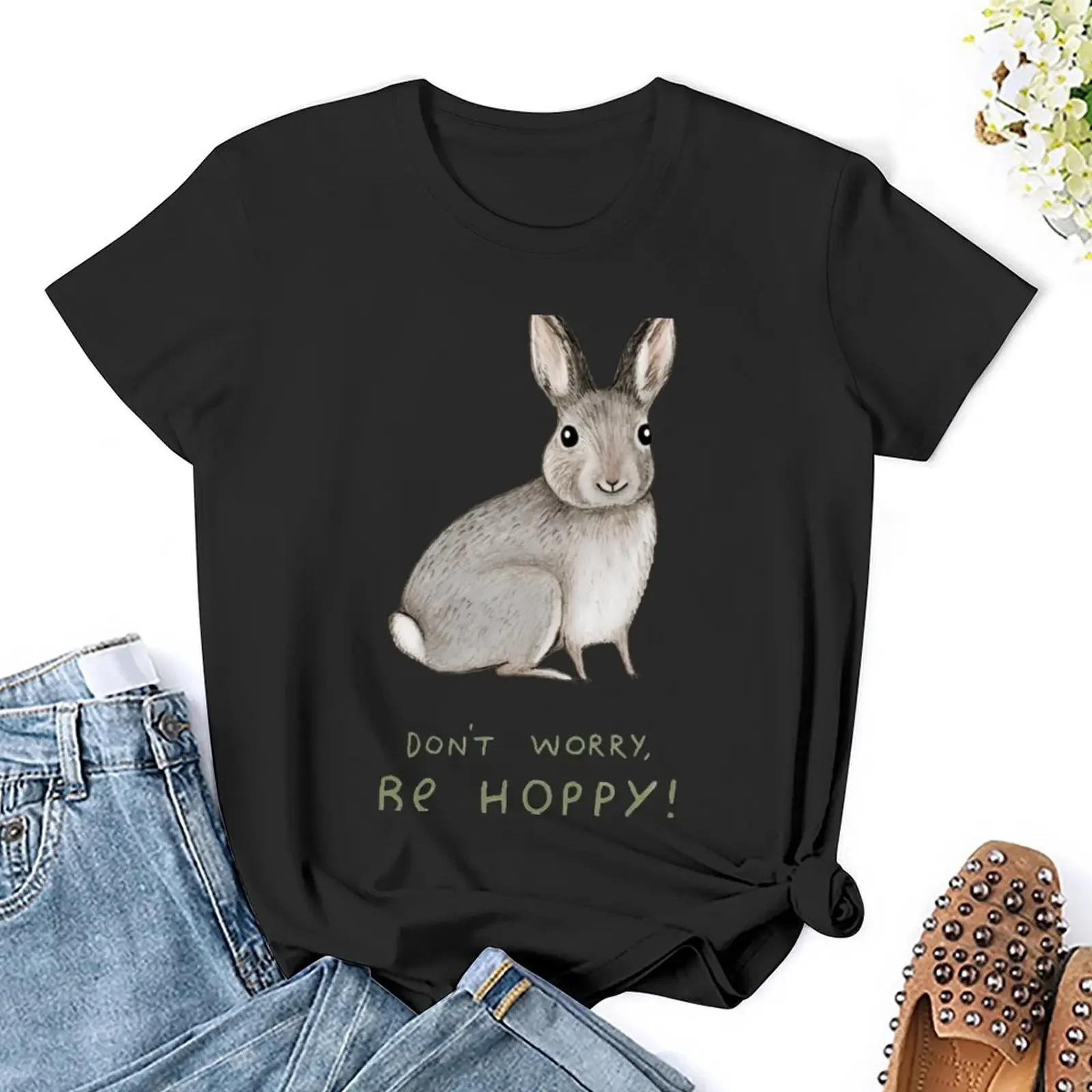 Mach dir keine Sorgen, sei hoppy! T-Shirt plus Größe Tops ästhetische Kleidung Damen bekleidung