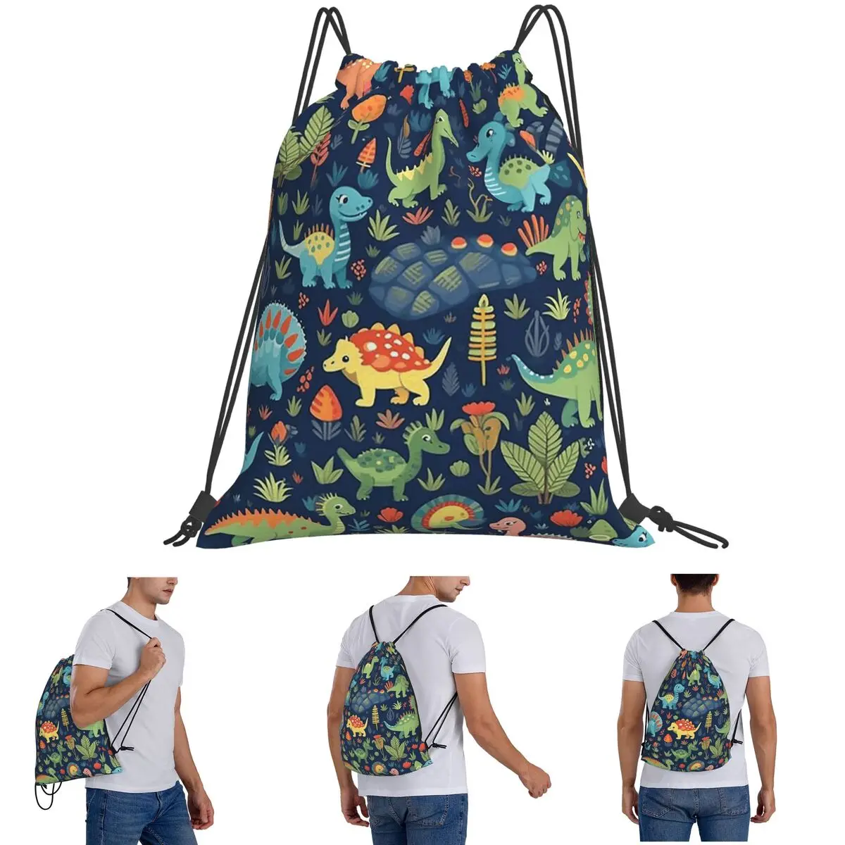 

Cartoon Cute Dinosaur Pattern Backpacks Multi-function Drawstring Bags Sports Bag Book Bags for Man Woman School