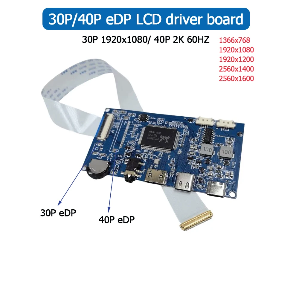 LCD eDP driver board 40 pin 2K /30p 1920X1080 for B101EAN01.8 N116BGE LP160WQ1 LP097QX01 type-c/mini hdmi signal input