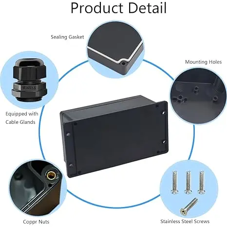 Black Flame-Retardant Outdoor Waterproof Junction Box, Made of ABS Material, with IP67 Water Resistance Rating
