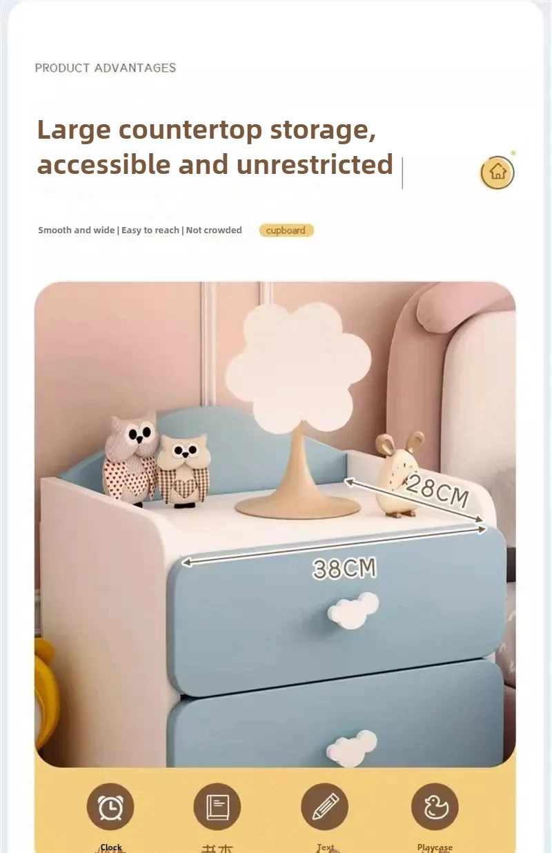 Modern Nightstand with Double Drawers Cute Kid's Bedside Table Multi-Functional White Cabinet for Girls' Bedrooms