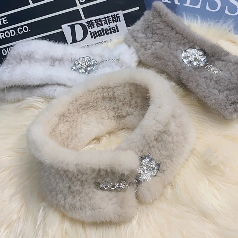 Mink Fur Scarf For Women Winter Natural Fur Neck Warmer Double-Sided Fur Neck Cover Real Fur Ring Scarves Hand Knitted Fur Scarf