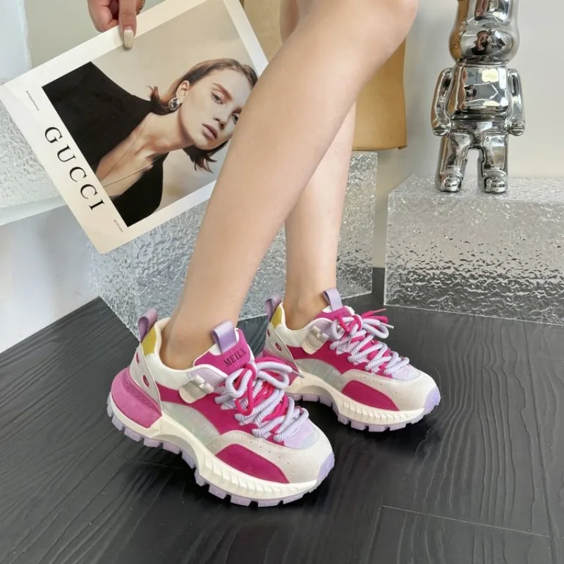 2024 Summer and Autumn New Breathable and Comfortable Dad Shoes Colored and Versatile, Unique and Leisure Sports Women's Shoes image 3