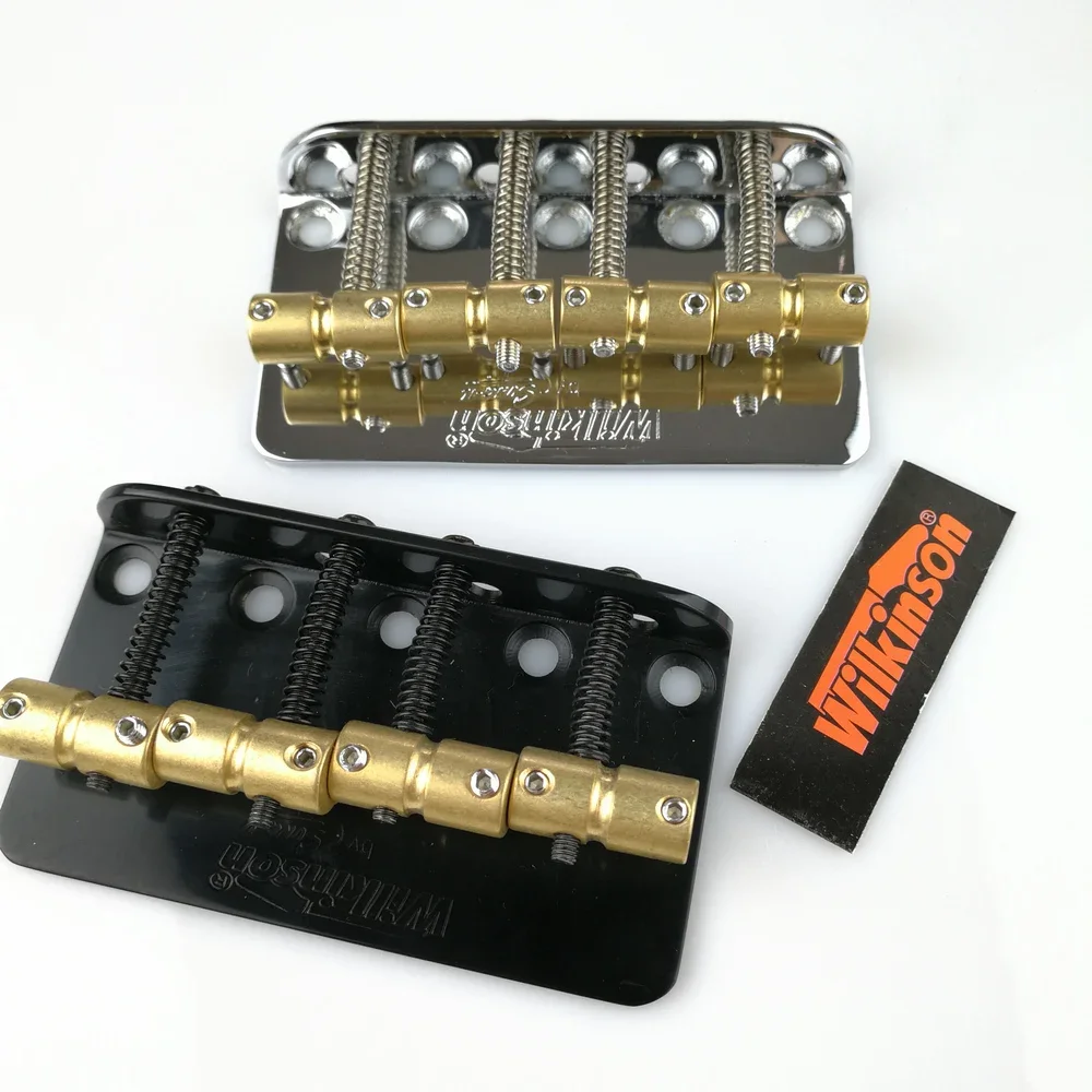 Wilkinson WBBC Four-String Electric Bass Bridge Chrome Silver Black Brass Saddles Compatible with Precision Jazz Bass Guitars