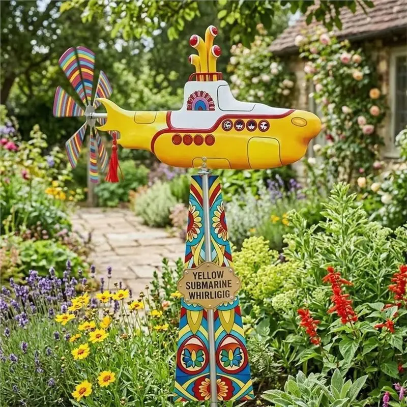For Giant Yellow Submarine Wind Spinner Outdoor Garden Decor, For Eye-Catching Ambiance, Yard Art, Patio Lawn Flower Windmill - view 5