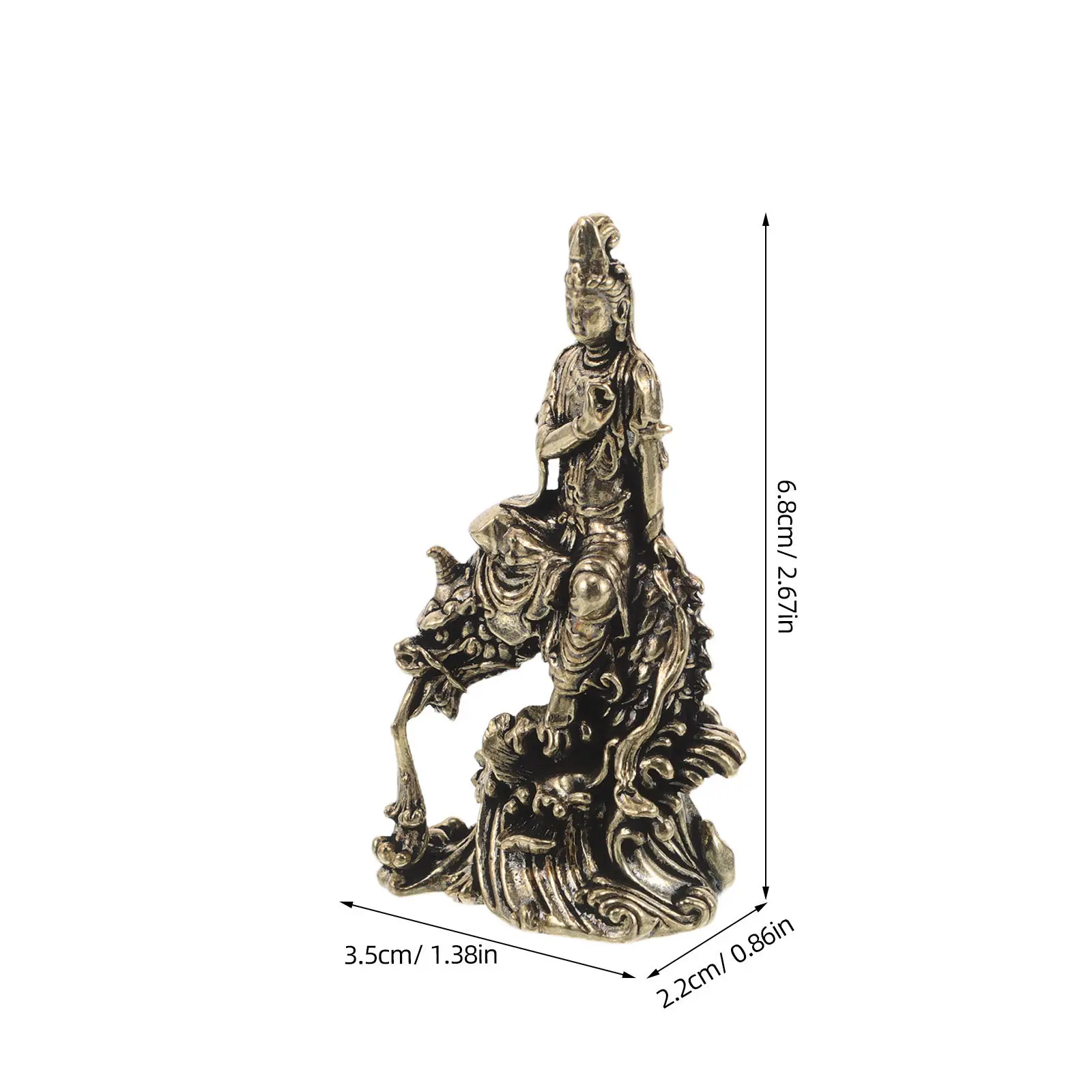 Kuanyin Sculpture Yellow Brass Vintage Fengshui Buddha Statue Meditating Sculpture for Desk Bookshelf view 4
