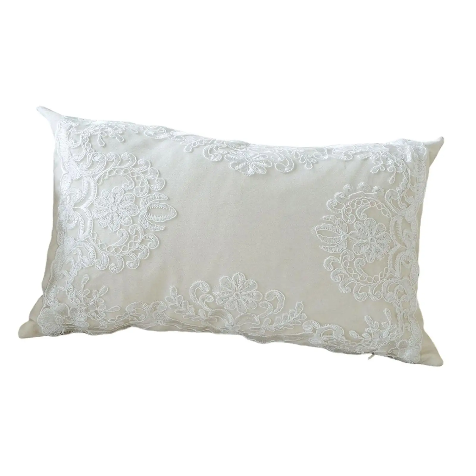 Soft Canvas Throw Pillow Lace Decor Handmade Vintage Cushion Elegant Bed Pillow for Wedding Banquet Sofa Living Room