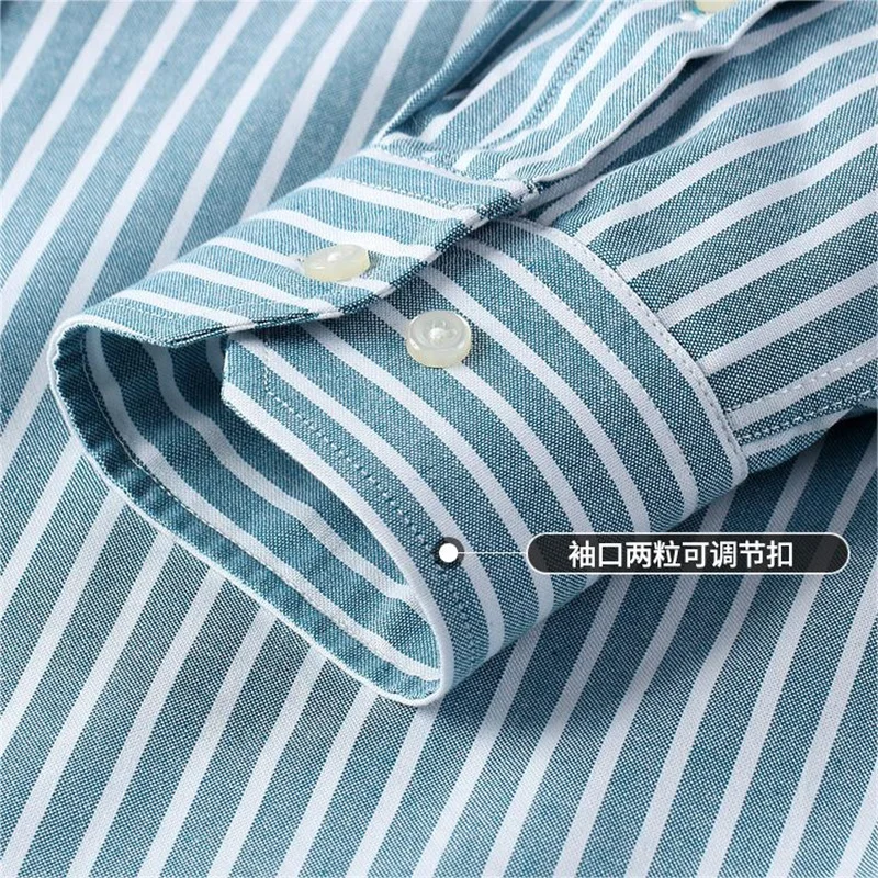 M~6XL Men\'s Shirt Long Sleeve Cotton Oxford Fashion Casual Pocket Regular Fit Solid Color StripeBusiness Formal Shirt