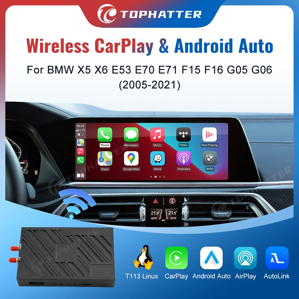

Wireless CarPlay Android Auto Box for BMW X5 X6 E53 E70 E71 F15 F16 G05 G06 All CCC CIC NBT EVO Systems with AirPlay Mirroring