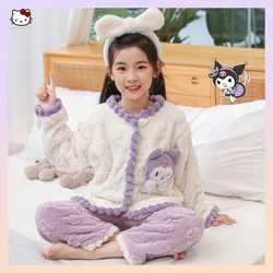 Anime Sanrioed Cinnamoroll Children's Pajamas Kuromi Melody Cartoon Spring Autumn Korean Style Kawaii New Warm Flannel Homewear