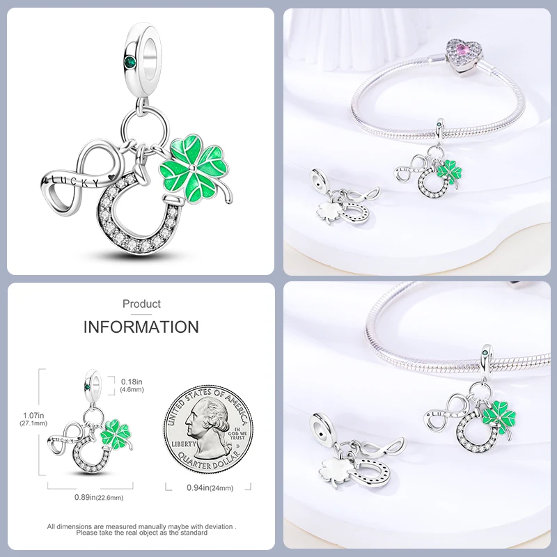 2024 Cactus Four Leaf Clover Green Collection 925 Sterling Silver charms Beads for Pandora Original Bracelet DIY Jewelry