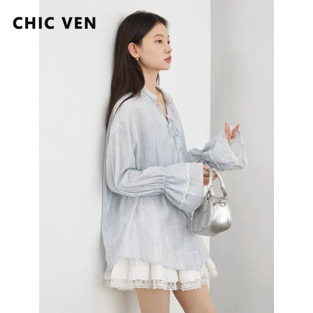 

ШИКАРНАЯ VEN модная женская рубашка с v-образным вырезом, свободная повседневная женская блузка с длинными рукавами, весна-осень 2024, одежда для девочек