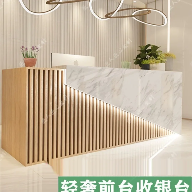 Simple modern company office front desk checkout page hotel lobby reception desk bar barber salon counter table