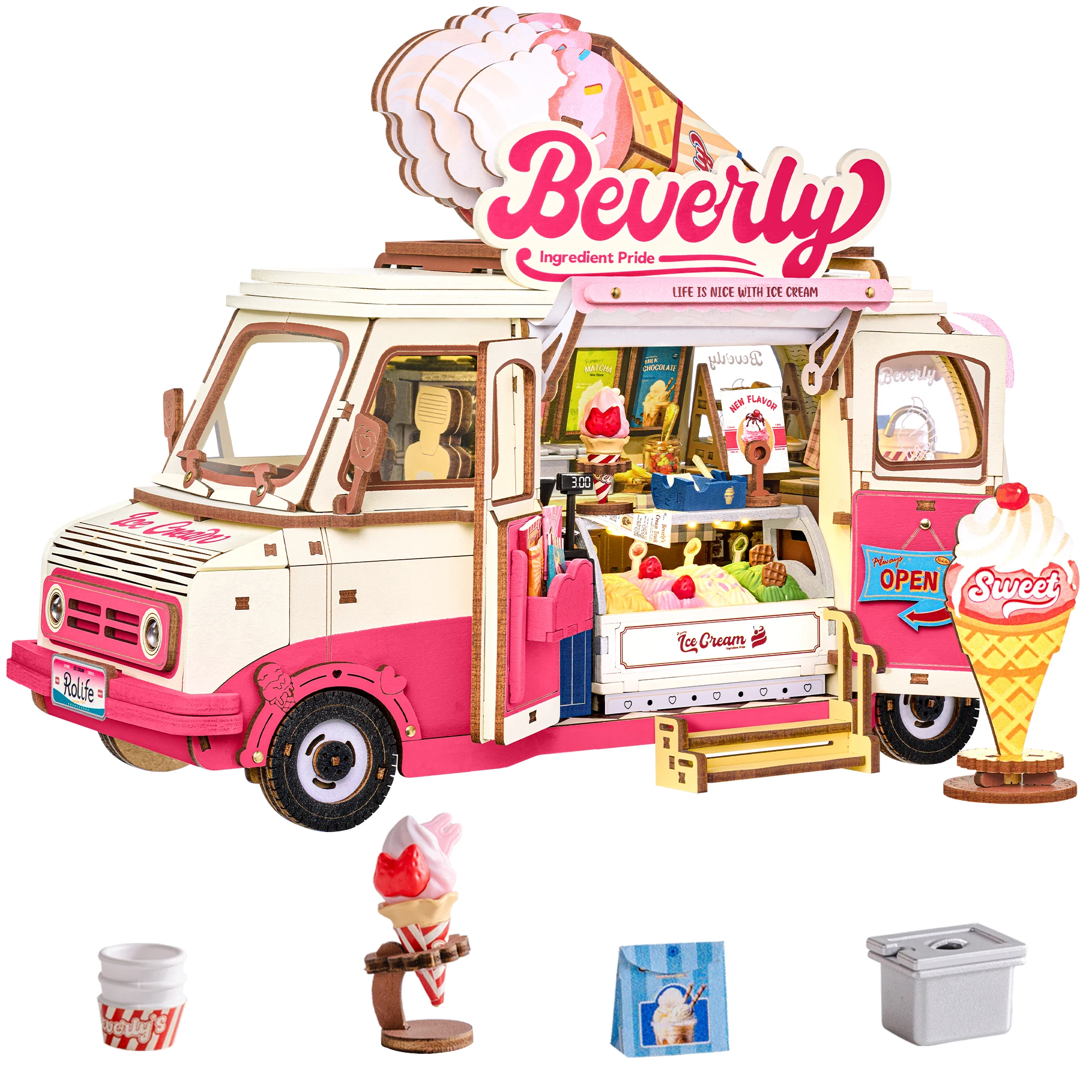 

Rolife Wooden 3D Puzzle Ice Cream Truck Model Building Kit 290pcs DIY Toy for Home Desk Decor Xmas Birthday Gift for Adults Kids