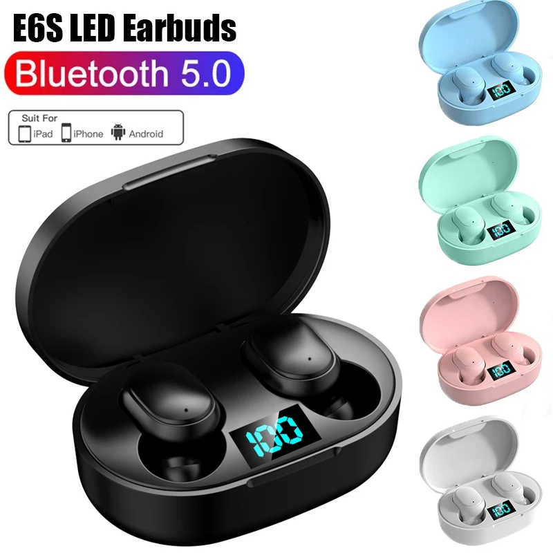 E6S Wireless Headphone Bluetooth 5.0 Earphones In-Ear Headsets with Mic Sports Noise Cancelling Mini Earbuds For Xiaomi iPhone