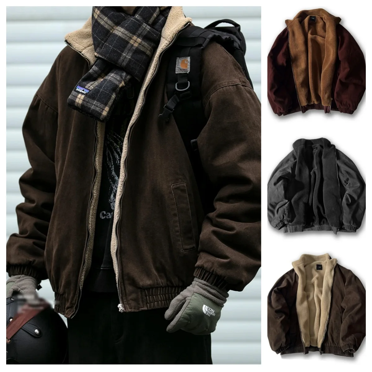 

Японская винтажная флисовая куртка мужская зимняя толстая куртка высокого качества корейская уличная одежда свободная пара модное теплое пальто мужское