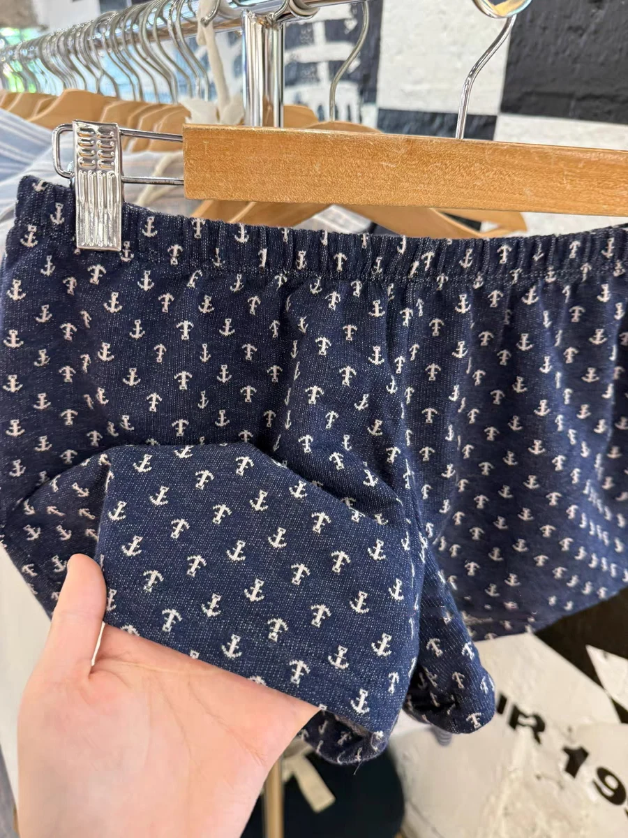 Pantaloncini dritti con stampa geometrica Donna Estate Nuovi pantaloncini sportivi elastici a vita alta blu scuro Pantaloni corti da casa in cotone vintage casual Y2k