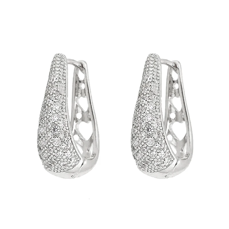 Huitan Gold Color/Silver Color Hoop Earrings Female Luxury Bright Zirconia Accessories Delicat Hollow-out Design Party Jewelry