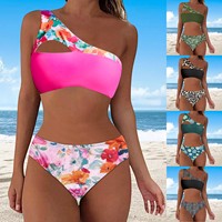 Men And Women Matching Swimsuits Women's Bikini Sets Reversible Wear Cutout One Shoulder Top With Bathing Suits for Boys 16-18