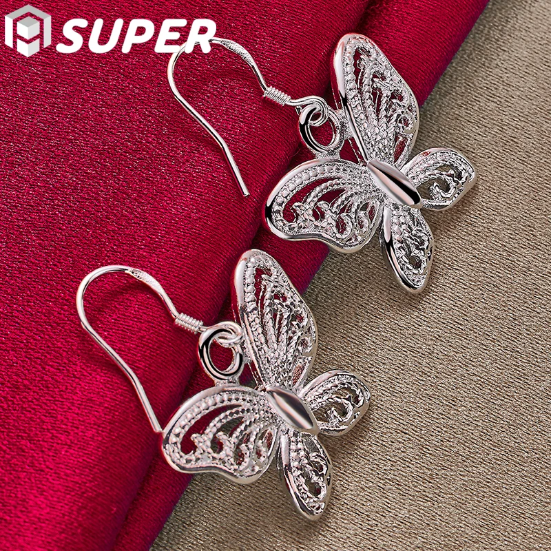 

925 Sterling Silver Hollow Butterfly Drop Earring For Women Wedding Engagement Party Fashion Charm Jewelry