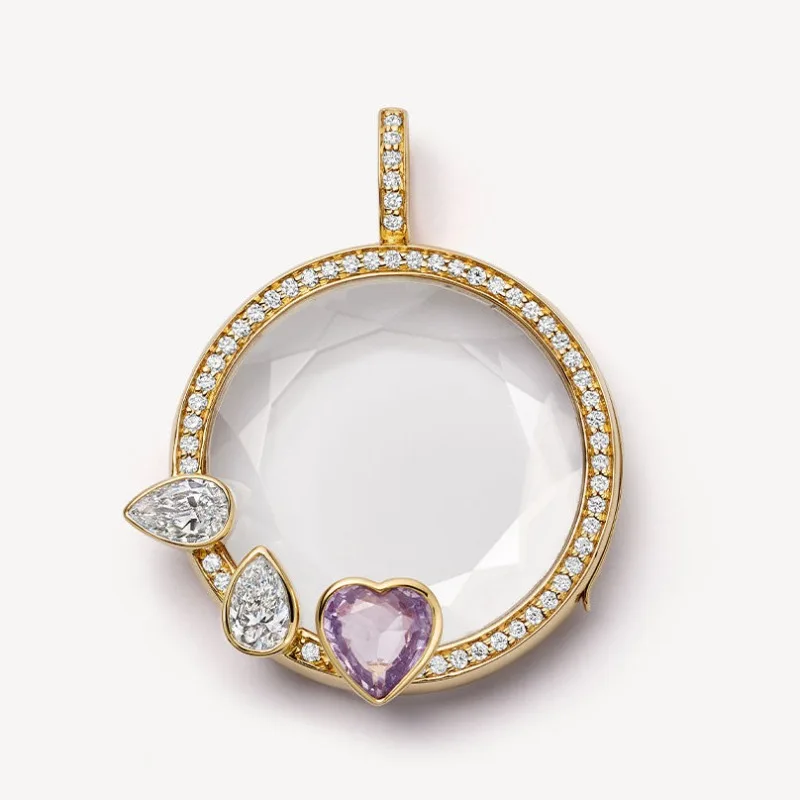 

Diamond Heart White Gold Locket 18K Gold Plated With Birthstone DIY Hollow Design Personalized Charm Jewelry Amulet For Women