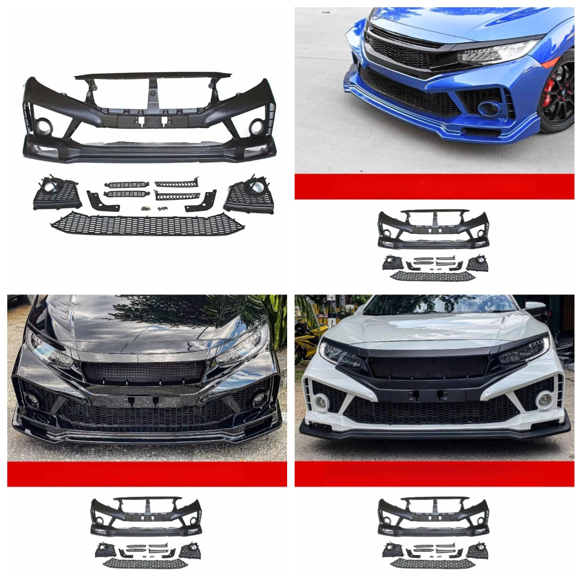 

Stlf Front Bumper For Civic 10th 2016-2021 Conversion Type-R Air Intake Grille Automotive Exterior Car Accessories Boty