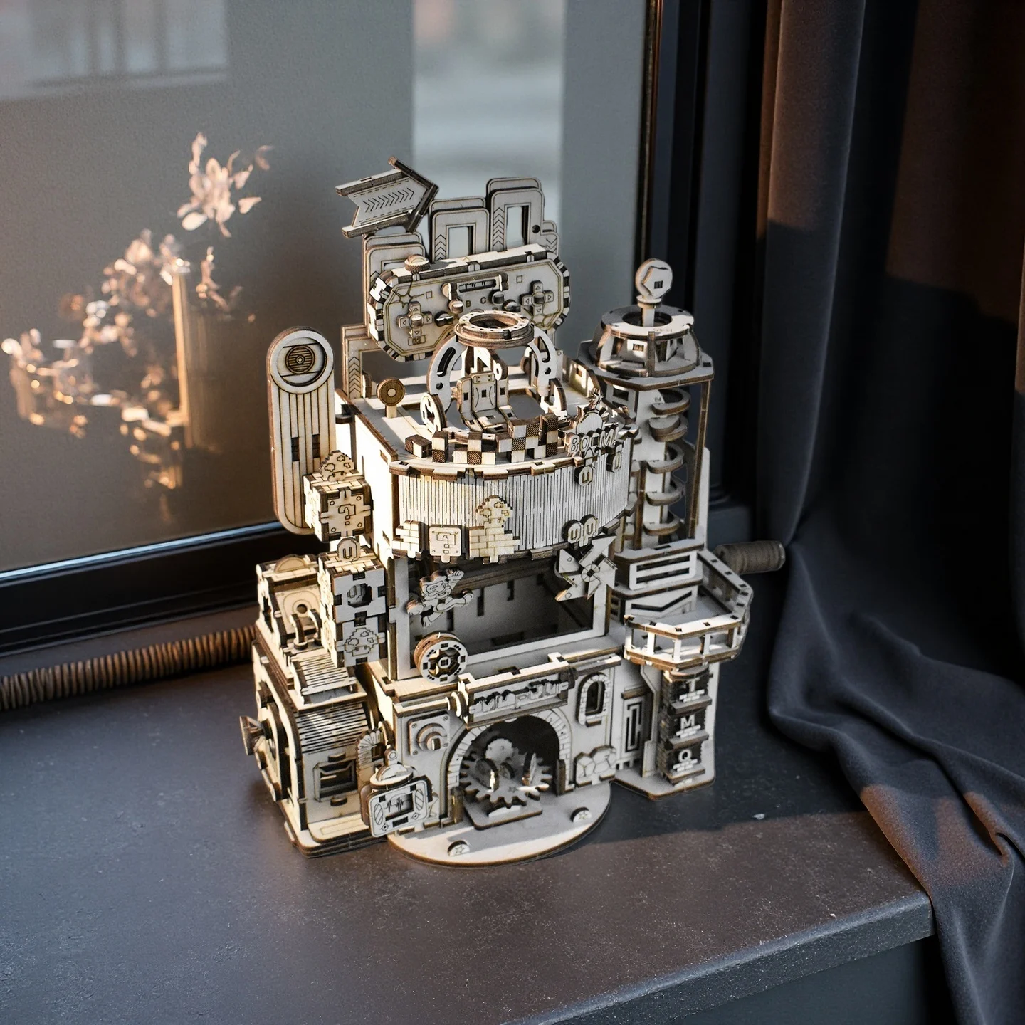 OUZEY Game Factory Building Kit - 3D Wooden Mechanical Puzzle, DIY Assembly Model with Moving Parts for Adult Hobbyists