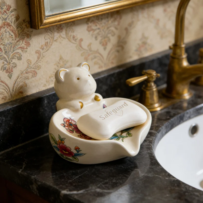 New ceramic bear-shaped soap dish with drainage for washbasin and bathroom, American-style light luxury soap holder
