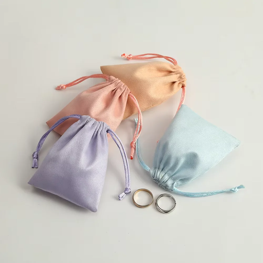 50Pcs Soft Flannel Drawstring Jewelry Pouches Suede Velvet Storage Bags for Rings Earrings Bracelets Keychains & Gift Packaging