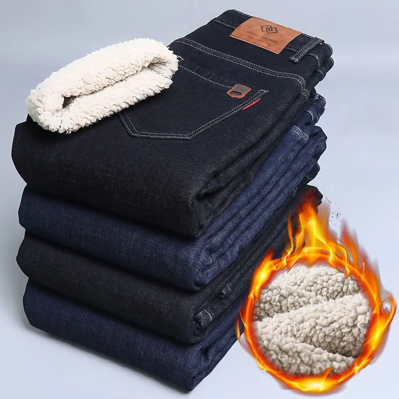 

Fashionable Loose Straight Men's Winter Jeans Thick Warm Fleece Lined 2024 New Arrival