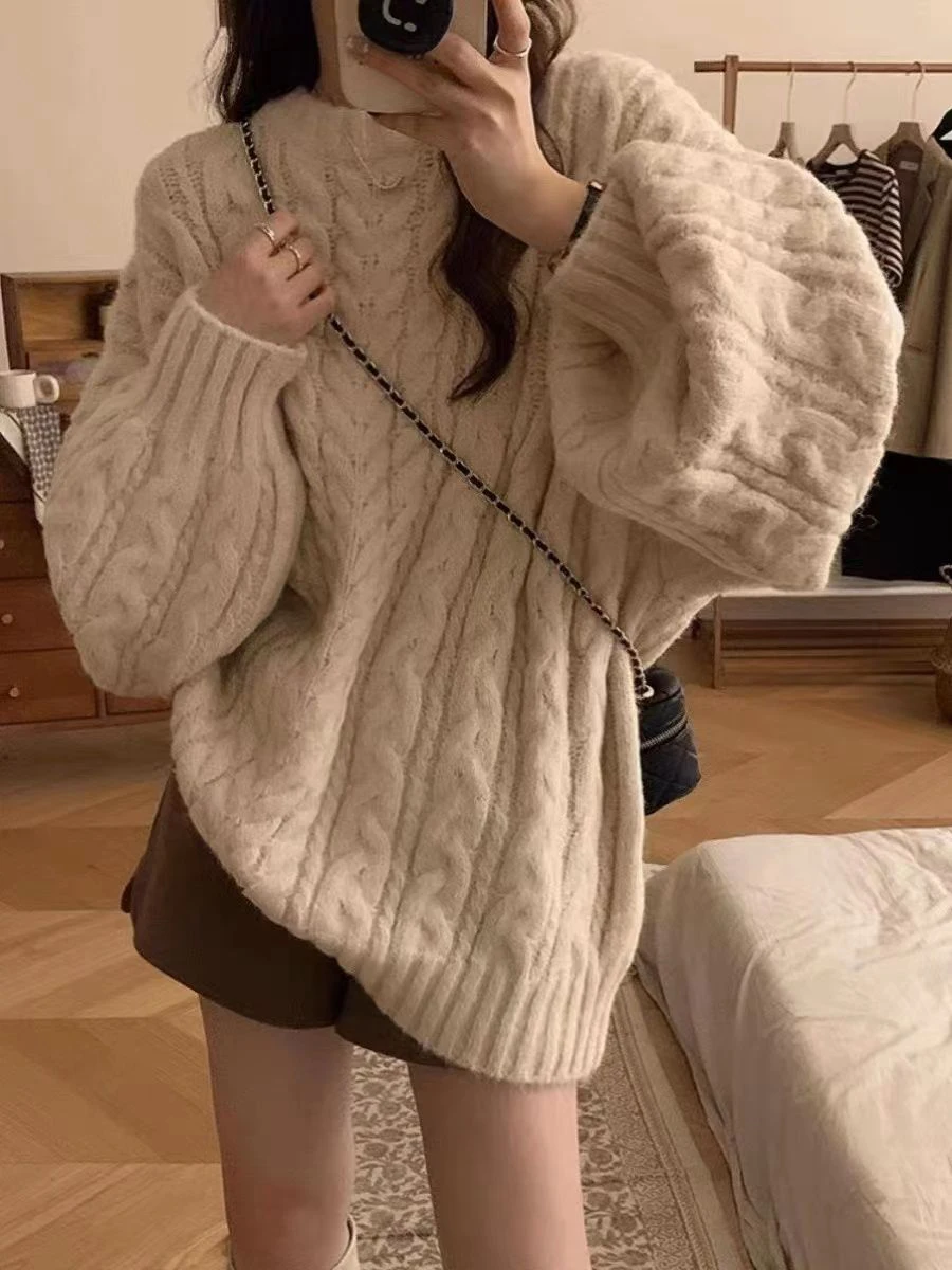 Suéter Hoado de Punto ueso para Mujer, Estilo Coreano de Moda para Otoño, Suéter con Trenzas andes, Prenda Exterior Cómoda