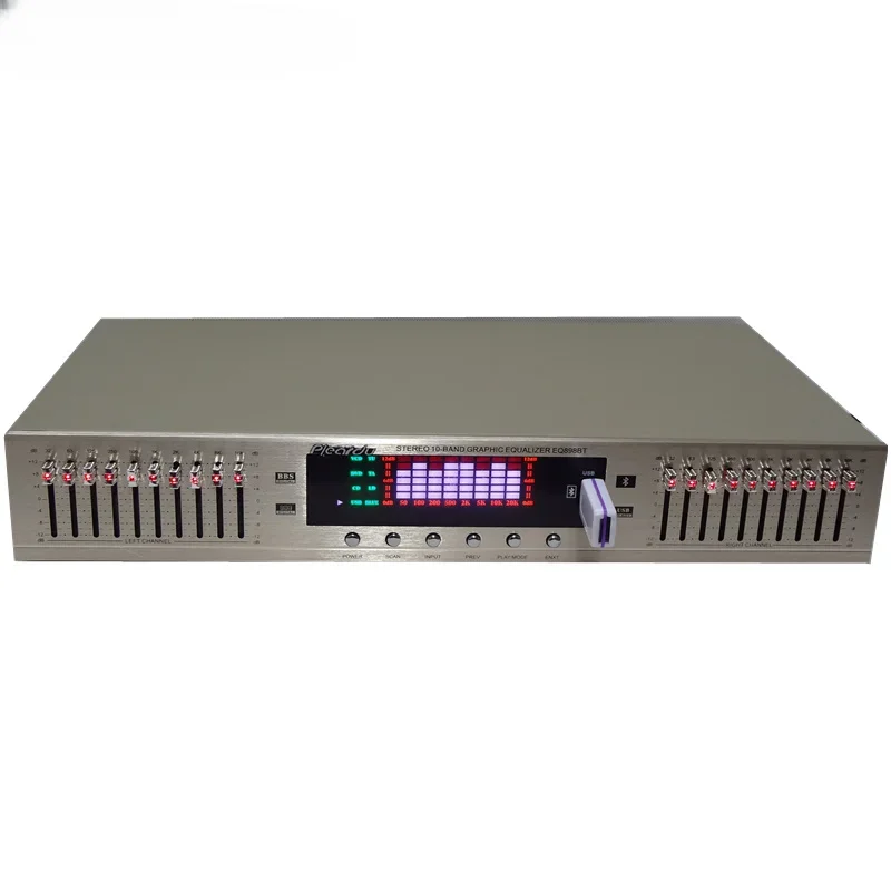 220V EQ-898BT HIFI Digital HD Stereo Preamplifier with Dual 10-Segment Equalizer and USB Bluetooth