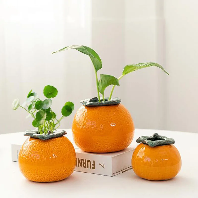 Creative Porcelain Orange Design Plant Vase Office Hydroponic Flowerpot Green Plant Pot Desktop Ornaments Home Decor