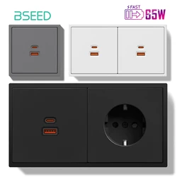 BSEED USB C타입 휴대폰 충전 벽 소켓, 유럽 초고속 포트, 플라스틱 EU 소켓, 전원 콘센트, 가정용 E 시리즈, 65W