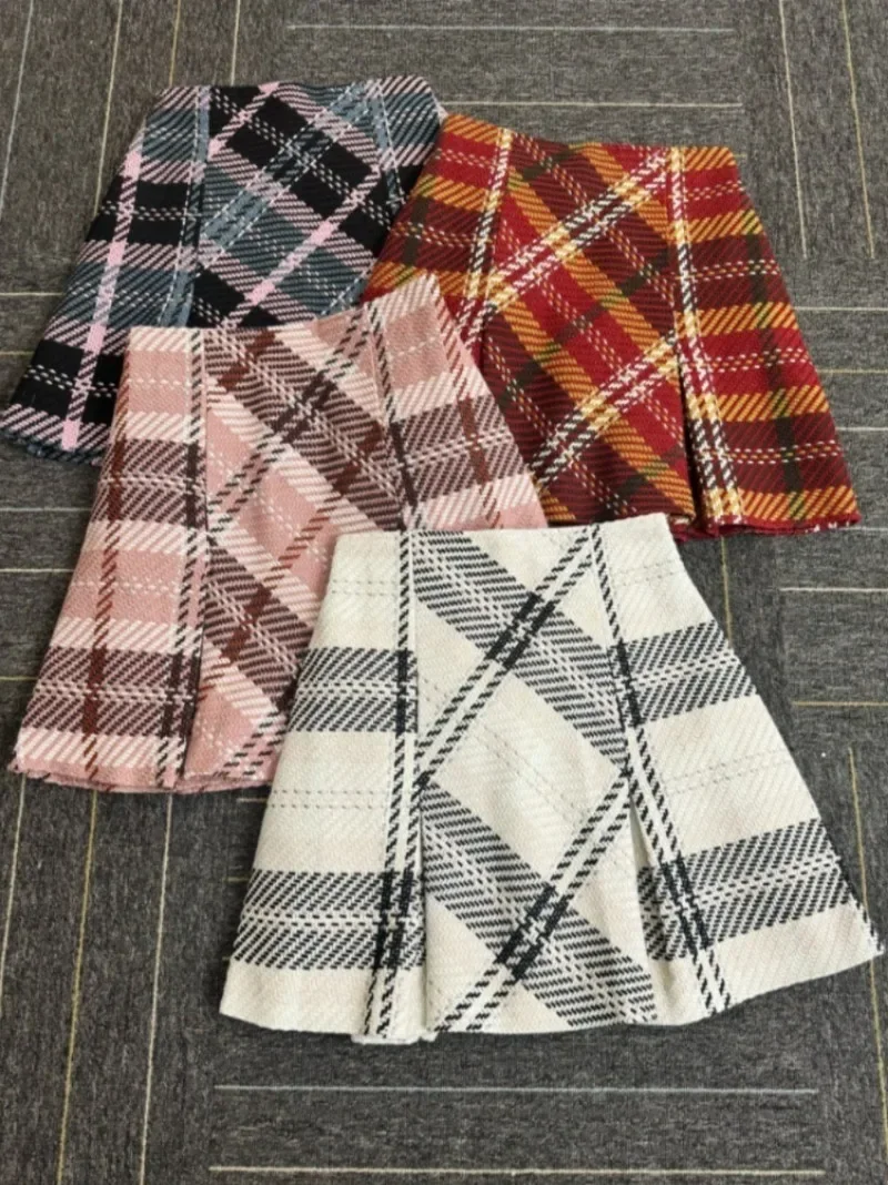 Sweet Fresh High Waist A-line Women 2024 Faldas Japan Style Plaid Skirts Mini Skirt Autumn New Ropa Mujer Hit Color Falda