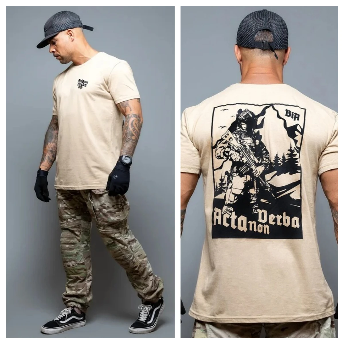 Black Brothers in Arms Acta Non Verba Military Tactics T-Shirt Cotton Graphic Tee Men Women Summer Streetwear