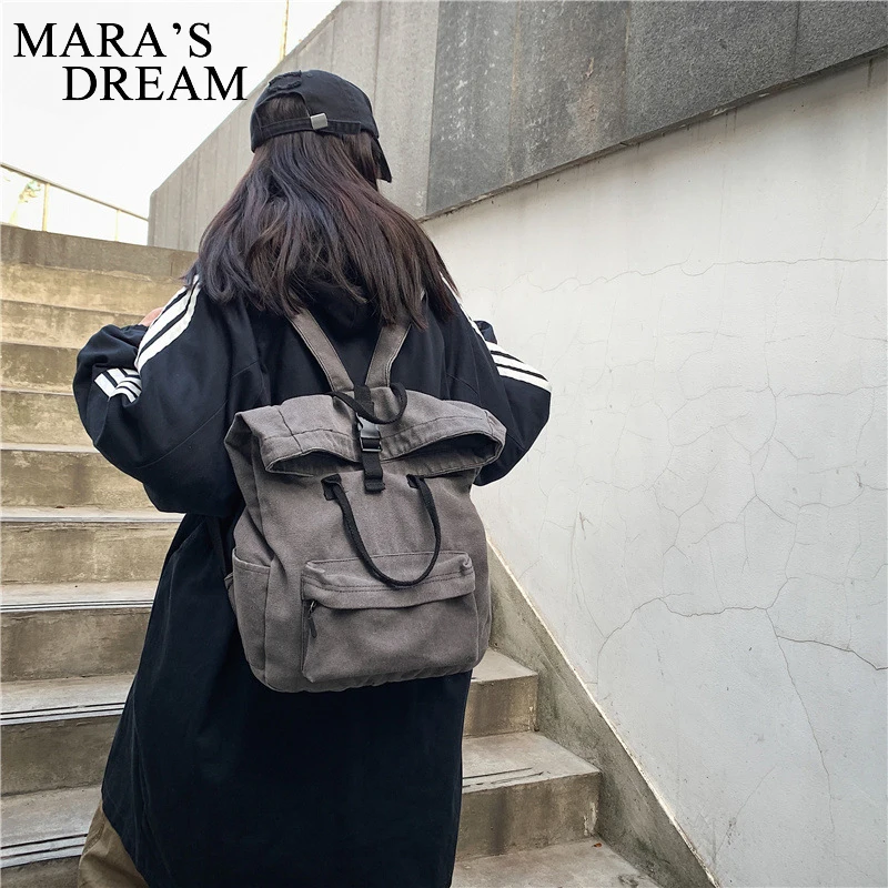 Mara\'s Dream Washed Canvas Bag Women Large Capacity Backpack Schoolbag Leisure Travel Backpack Unisex Couple Students School Bag