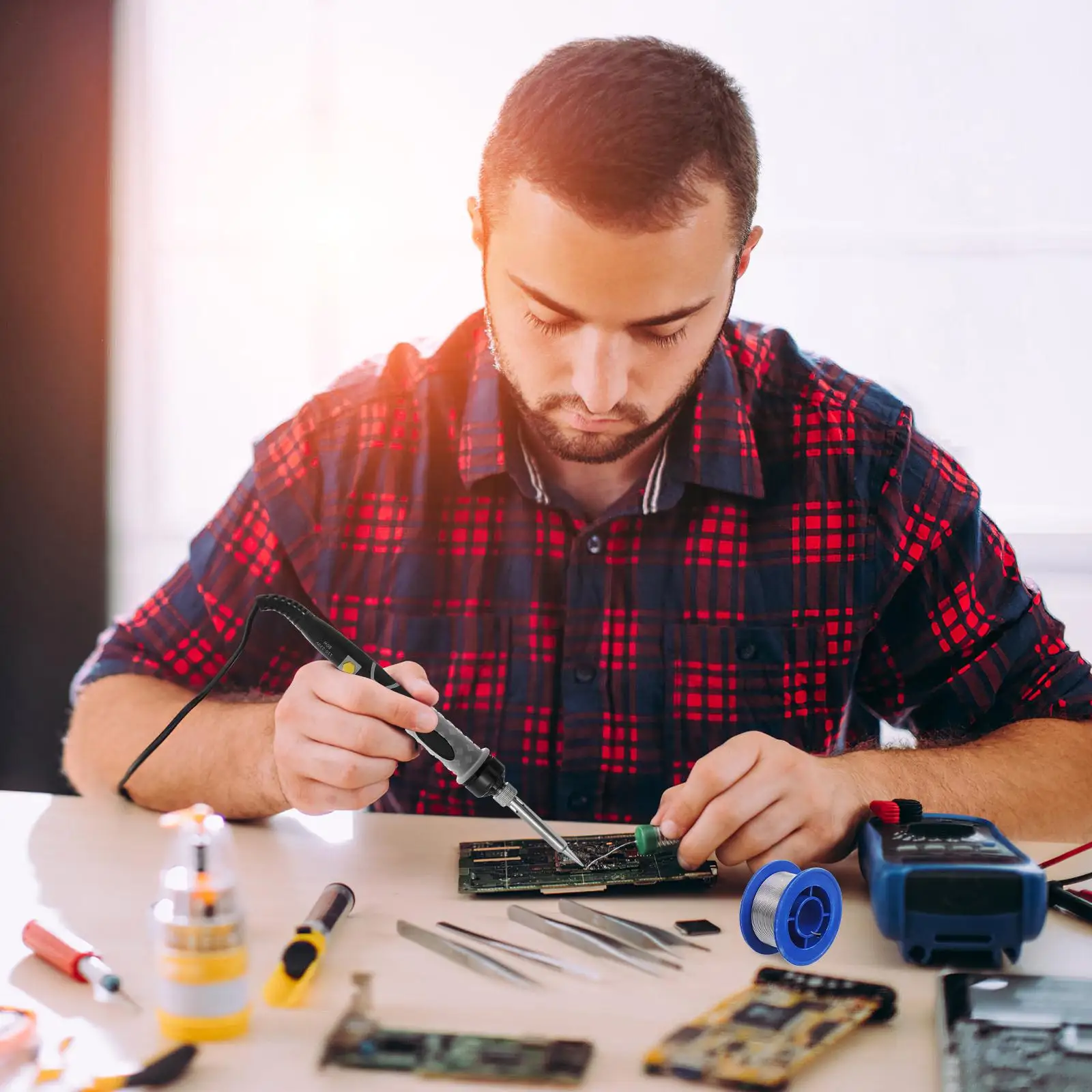 10Pcs 80W Adjustable Temperature Digital Soldering Iron Kit High Power Welding Tools Random Color AU Plug DIY Repair