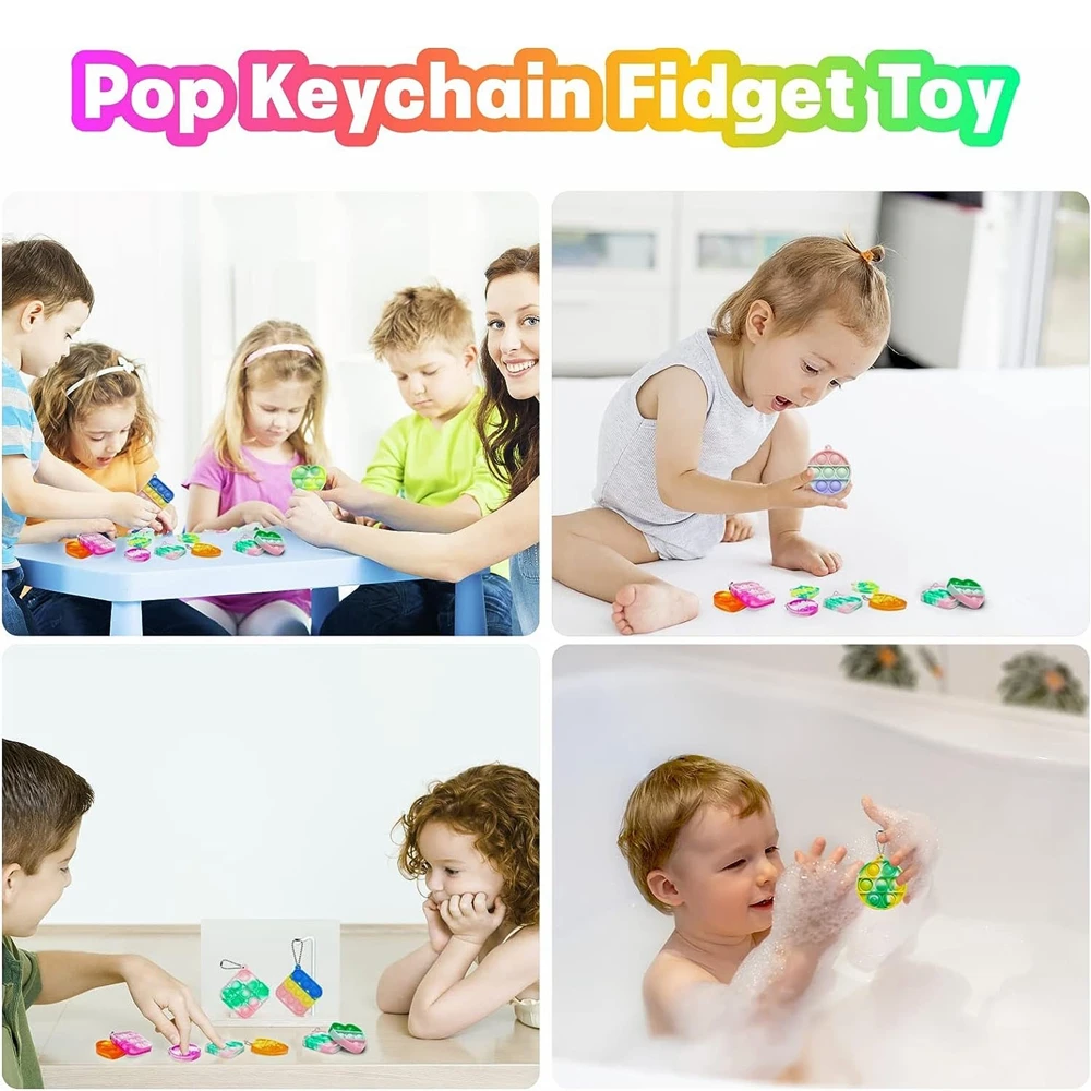 12PCS Fidget Sensory Toys Party Favors Bubble Bulk Pop Keychain 3Shape Stress Relief Fidget Classroom Prizes Toy Kids Boys Girls