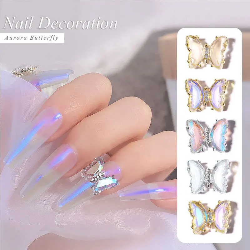 3D AB Rhinestone Crystal Butterfly Glitter Nail Art Decorations Aurora Charm Nail Decals Metal Jewelry Manicure Accessories