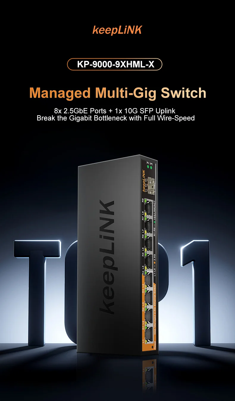 KeepLiNK 9-Port Multi-Gigabit Web-Managed Netzwerk-Switch mit 8 x 2,5GbE und 1 x 10Gb SFP+ Uplink – Detail 1