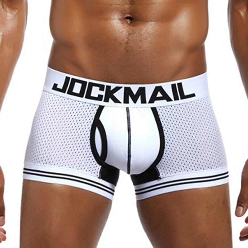 JOCKMAIL bielizna męska pudełka Mesh szybkoschnący lodowy jedwab oddychająca moda młodzieżowa Calzoncillos Sexy Am Gosteren Killer Sansursuz