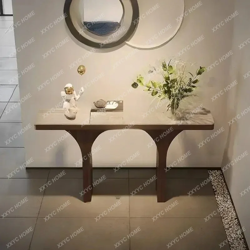 

Travertine Rock Slab Entry Entrance Table High-end Feeling Living Room Corridor Aisle Opposite Door Solid Wood Entrance Platfo