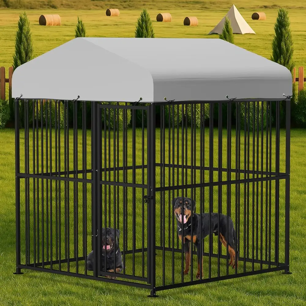 

Sturdy 6ft Metal Dog Kennel with UV & Waterproof Cover, Suitable for Large and Small Dogs - Outdoor Playpen