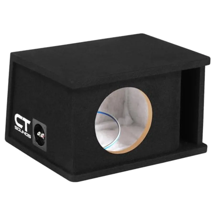 

CT1X8 Single 8 Kerf Port Universal-Fit Car Subwoofer Box for compact trunk installation, MDF enclosure, black carpet finish, op