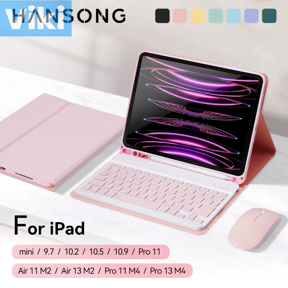 For iPad Keyboard Case For iPad 2024 iPad Air 11-in 13-in M2 Pro 11/13in M4 Pro 1110.2 9/8/7th 10.5 9.7 Air 3 2 Mini 4 5 Case