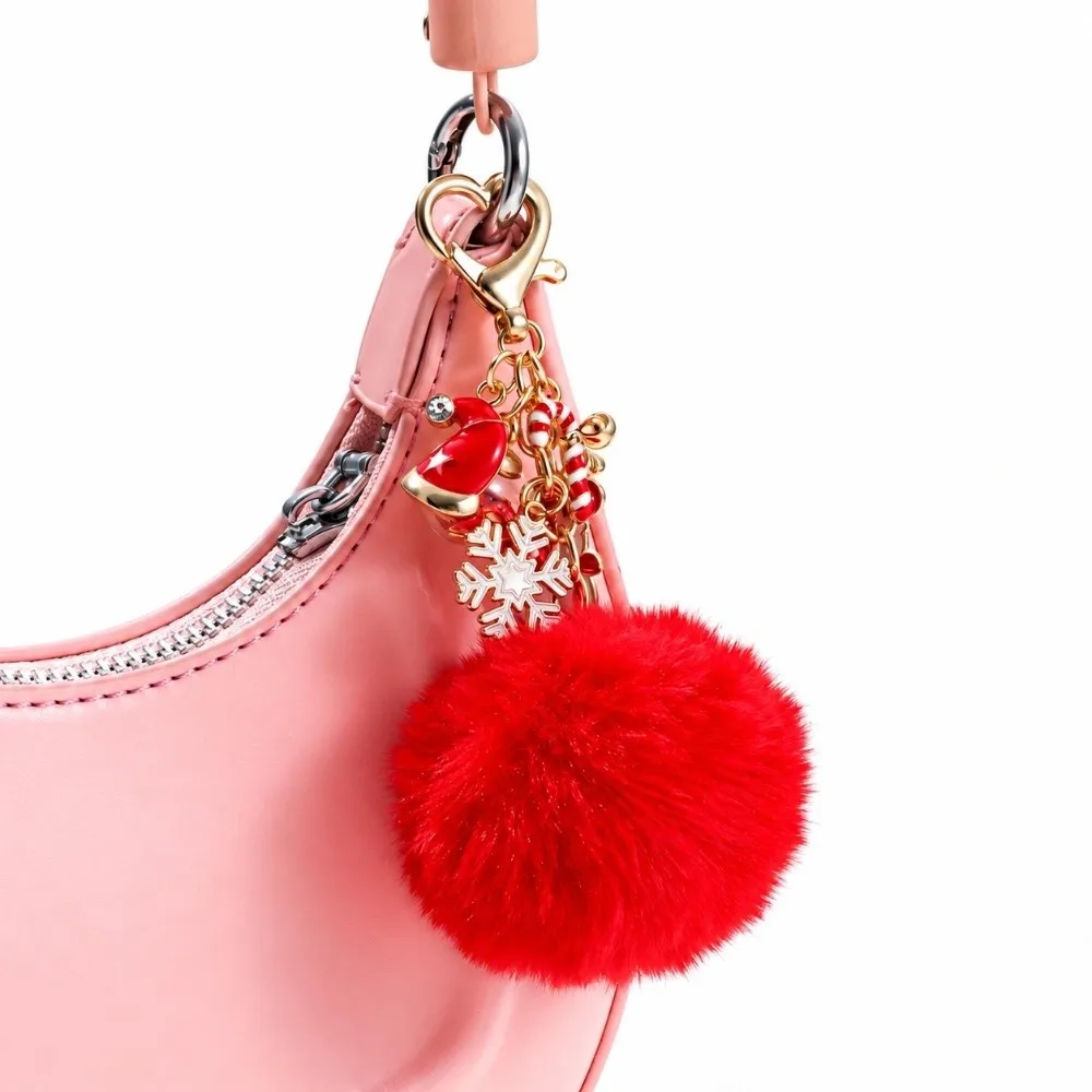 Stylish Soft Plush Fluffy Ball Keychain Snowflake Bell Cute Christmas Keychain Versatile Elegant Bag Charm Women Girls