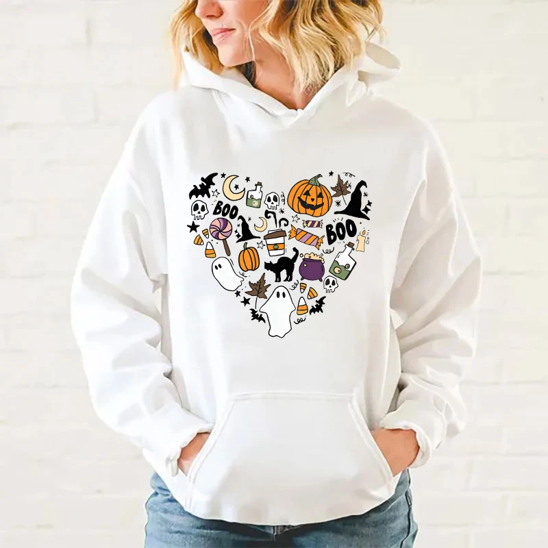 (A+Quality) New Halloween O-neck Hoodie Unisex Fashion Casual Fleece Long Sleeves Oversized Pullover