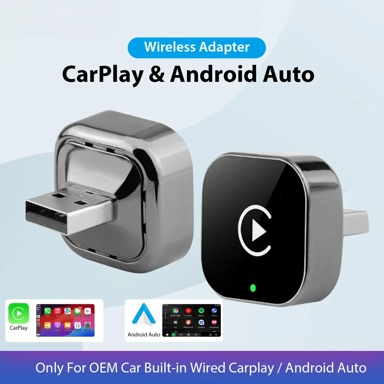 محول CarPlay اللاسلكي الجديد Pionray 2 في 1 ومحول Android Auto اللاسلكي، 5Ghz WiFi Type-C/USB Plug Play CarPlay اللاسلكي