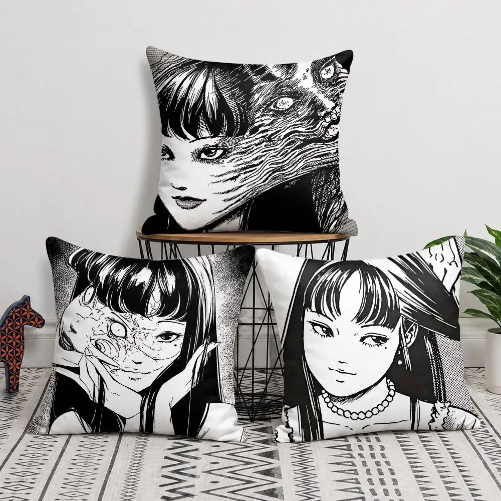 Junji Ito T-Tomie COOL Anime Cushion Cover Silky Short Plush Invisible Zipper Dustproof Sofa Pillow Case For Home Decor